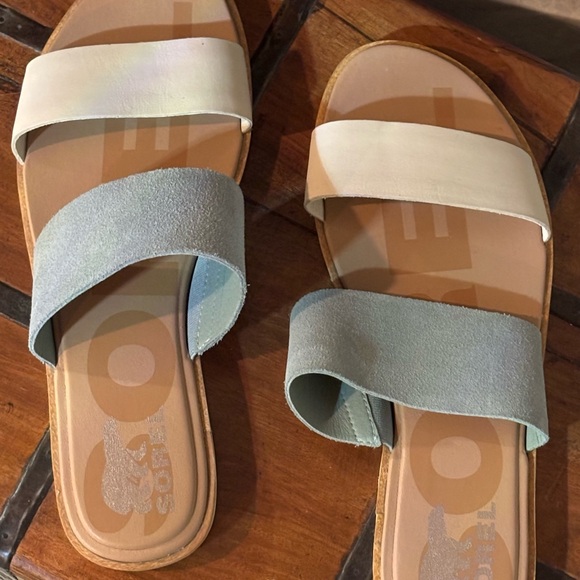 Sorel Women's Cream and Gray Slide Sandals - Picture 1 of 8